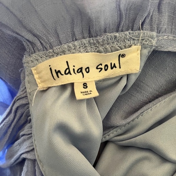 Indigo Soul Maxi Dress Sz S Tiered Boho Coastal Resort Wedding Guest Cotttage - Picture 7 of 8